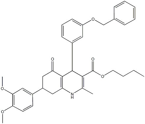 butyl 4-[3-(benzyloxy)phenyl]-7-(3,4-dimethoxyphenyl)-2-methyl-5-oxo-1,4,5,6,7,8-hexahydro-3-quinolinecarboxylate 结构式