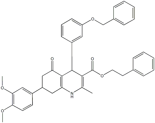 2-phenylethyl 4-[3-(benzyloxy)phenyl]-7-(3,4-dimethoxyphenyl)-2-methyl-5-oxo-1,4,5,6,7,8-hexahydro-3-quinolinecarboxylate 结构式