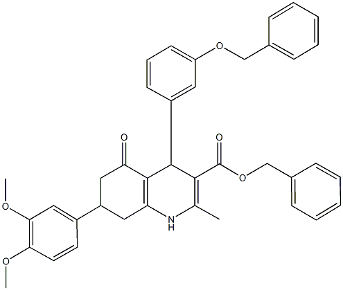 benzyl 4-[3-(benzyloxy)phenyl]-7-(3,4-dimethoxyphenyl)-2-methyl-5-oxo-1,4,5,6,7,8-hexahydro-3-quinolinecarboxylate 结构式