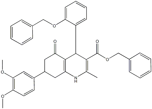benzyl 4-[2-(benzyloxy)phenyl]-7-(3,4-dimethoxyphenyl)-2-methyl-5-oxo-1,4,5,6,7,8-hexahydro-3-quinolinecarboxylate 结构式