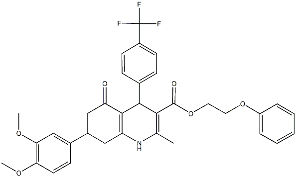 2-phenoxyethyl 7-(3,4-dimethoxyphenyl)-2-methyl-5-oxo-4-[4-(trifluoromethyl)phenyl]-1,4,5,6,7,8-hexahydro-3-quinolinecarboxylate 结构式