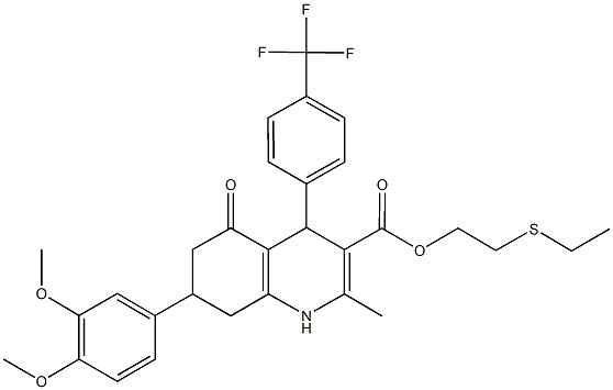 2-(ethylsulfanyl)ethyl 7-(3,4-dimethoxyphenyl)-2-methyl-5-oxo-4-[4-(trifluoromethyl)phenyl]-1,4,5,6,7,8-hexahydro-3-quinolinecarboxylate 结构式