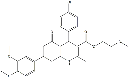 2-methoxyethyl 7-(3,4-dimethoxyphenyl)-4-(4-hydroxyphenyl)-2-methyl-5-oxo-1,4,5,6,7,8-hexahydro-3-quinolinecarboxylate 结构式