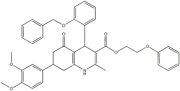 2-phenoxyethyl 4-[2-(benzyloxy)phenyl]-7-(3,4-dimethoxyphenyl)-2-methyl-5-oxo-1,4,5,6,7,8-hexahydro-3-quinolinecarboxylate 结构式