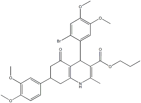 propyl 4-(2-bromo-4,5-dimethoxyphenyl)-7-(3,4-dimethoxyphenyl)-2-methyl-5-oxo-1,4,5,6,7,8-hexahydro-3-quinolinecarboxylate 结构式