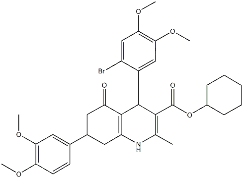 cyclohexyl 4-(2-bromo-4,5-dimethoxyphenyl)-7-(3,4-dimethoxyphenyl)-2-methyl-5-oxo-1,4,5,6,7,8-hexahydro-3-quinolinecarboxylate 结构式