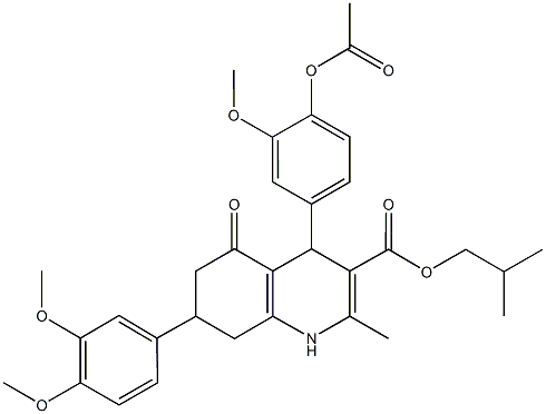 isobutyl 4-[4-(acetyloxy)-3-methoxyphenyl]-7-(3,4-dimethoxyphenyl)-2-methyl-5-oxo-1,4,5,6,7,8-hexahydro-3-quinolinecarboxylate 结构式