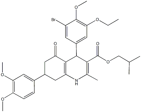 isobutyl 4-(3-bromo-5-ethoxy-4-methoxyphenyl)-7-(3,4-dimethoxyphenyl)-2-methyl-5-oxo-1,4,5,6,7,8-hexahydro-3-quinolinecarboxylate 结构式