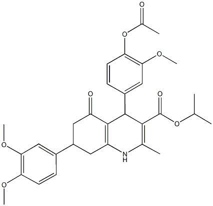 isopropyl 4-[4-(acetyloxy)-3-methoxyphenyl]-7-(3,4-dimethoxyphenyl)-2-methyl-5-oxo-1,4,5,6,7,8-hexahydro-3-quinolinecarboxylate 结构式