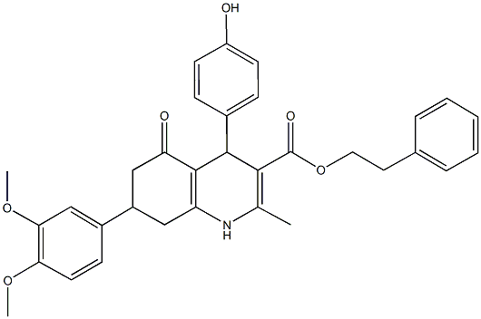 2-phenylethyl 7-(3,4-dimethoxyphenyl)-4-(4-hydroxyphenyl)-2-methyl-5-oxo-1,4,5,6,7,8-hexahydro-3-quinolinecarboxylate 结构式