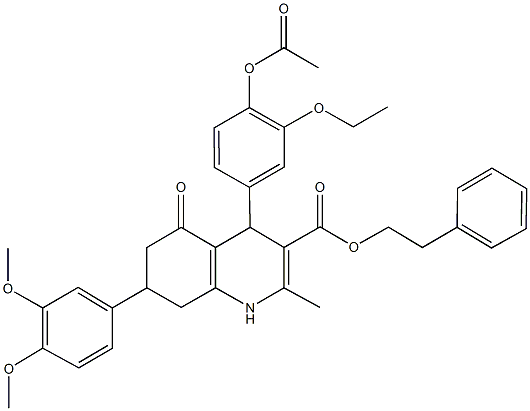 2-phenylethyl 4-[4-(acetyloxy)-3-ethoxyphenyl]-7-(3,4-dimethoxyphenyl)-2-methyl-5-oxo-1,4,5,6,7,8-hexahydro-3-quinolinecarboxylate 结构式