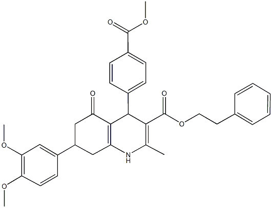 2-phenylethyl 7-(3,4-dimethoxyphenyl)-4-[4-(methoxycarbonyl)phenyl]-2-methyl-5-oxo-1,4,5,6,7,8-hexahydro-3-quinolinecarboxylate 结构式