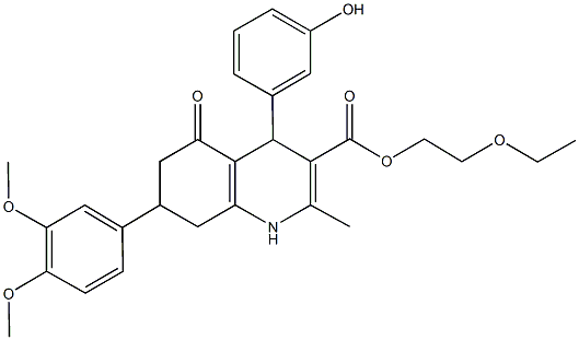 2-ethoxyethyl 7-(3,4-dimethoxyphenyl)-4-(3-hydroxyphenyl)-2-methyl-5-oxo-1,4,5,6,7,8-hexahydro-3-quinolinecarboxylate 结构式