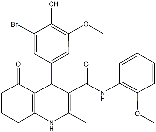 4-(3-bromo-4-hydroxy-5-methoxyphenyl)-N-(2-methoxyphenyl)-2-methyl-5-oxo-1,4,5,6,7,8-hexahydro-3-quinolinecarboxamide 结构式