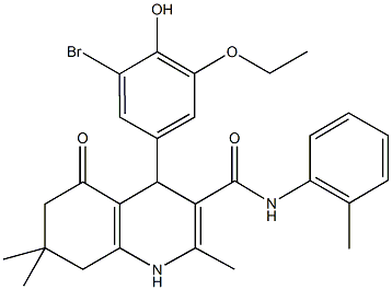 4-(3-bromo-5-ethoxy-4-hydroxyphenyl)-2,7,7-trimethyl-N-(2-methylphenyl)-5-oxo-1,4,5,6,7,8-hexahydro-3-quinolinecarboxamide 结构式