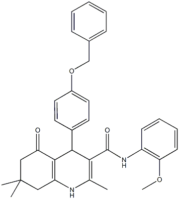 4-[4-(benzyloxy)phenyl]-N-(2-methoxyphenyl)-2,7,7-trimethyl-5-oxo-1,4,5,6,7,8-hexahydro-3-quinolinecarboxamide 结构式