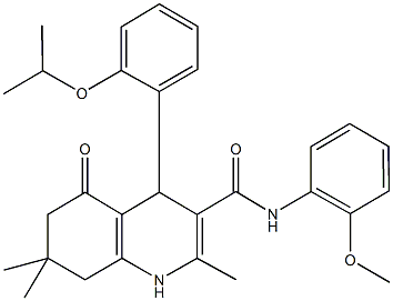 4-(2-isopropoxyphenyl)-N-(2-methoxyphenyl)-2,7,7-trimethyl-5-oxo-1,4,5,6,7,8-hexahydro-3-quinolinecarboxamide 结构式