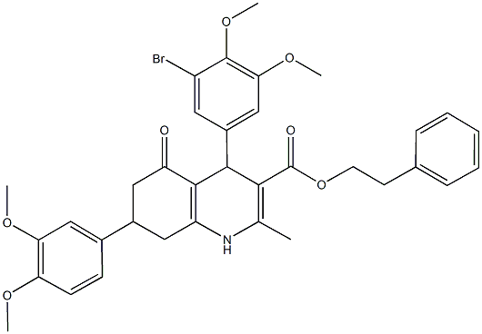 2-phenylethyl 4-(3-bromo-4,5-dimethoxyphenyl)-7-(3,4-dimethoxyphenyl)-2-methyl-5-oxo-1,4,5,6,7,8-hexahydro-3-quinolinecarboxylate 结构式