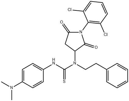 N-[1-(2,6-dichlorophenyl)-2,5-dioxo-3-pyrrolidinyl]-N'-[4-(dimethylamino)phenyl]-N-(2-phenylethyl)thiourea 结构式