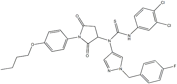 N-[1-(4-butoxyphenyl)-2,5-dioxo-3-pyrrolidinyl]-N'-(3,4-dichlorophenyl)-N-[1-(4-fluorobenzyl)-1H-pyrazol-4-yl]thiourea 结构式