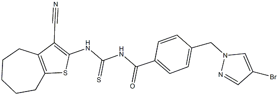 N-{4-[(4-bromo-1H-pyrazol-1-yl)methyl]benzoyl}-N'-(3-cyano-5,6,7,8-tetrahydro-4H-cyclohepta[b]thien-2-yl)thiourea 结构式