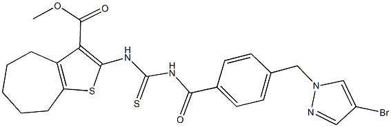 methyl 2-{[({4-[(4-bromo-1H-pyrazol-1-yl)methyl]benzoyl}amino)carbothioyl]amino}-5,6,7,8-tetrahydro-4H-cyclohepta[b]thiophene-3-carboxylate 结构式