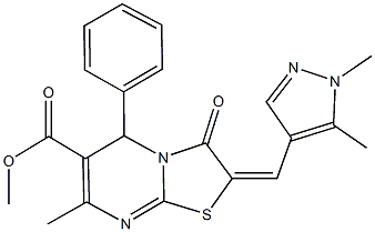 methyl 2-[(1,5-dimethyl-1H-pyrazol-4-yl)methylene]-7-methyl-3-oxo-5-phenyl-2,3-dihydro-5H-[1,3]thiazolo[3,2-a]pyrimidine-6-carboxylate 结构式