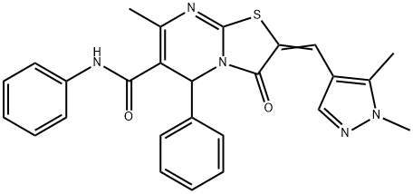 2-[(1,5-dimethyl-1H-pyrazol-4-yl)methylene]-7-methyl-3-oxo-N,5-diphenyl-2,3-dihydro-5H-[1,3]thiazolo[3,2-a]pyrimidine-6-carboxamide 结构式