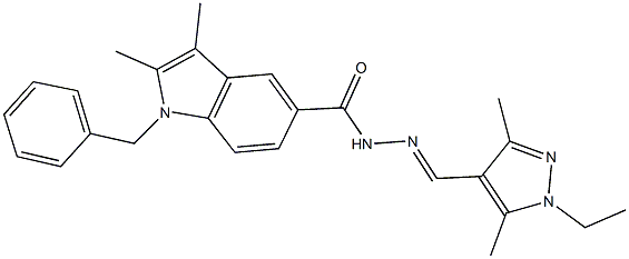 1-benzyl-N'-[(1-ethyl-3,5-dimethyl-1H-pyrazol-4-yl)methylene]-2,3-dimethyl-1H-indole-5-carbohydrazide 结构式