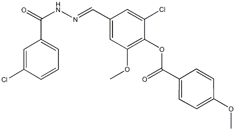 2-chloro-4-[2-(3-chlorobenzoyl)carbohydrazonoyl]-6-methoxyphenyl 4-methoxybenzoate 结构式