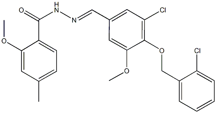 N'-{3-chloro-4-[(2-chlorobenzyl)oxy]-5-methoxybenzylidene}-2-methoxy-4-methylbenzohydrazide 结构式