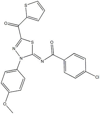4-chloro-N-(3-(4-methoxyphenyl)-5-(2-thienylcarbonyl)-1,3,4-thiadiazol-2(3H)-ylidene)benzamide 结构式