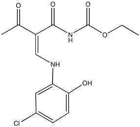 ethyl 2-acetyl-3-(5-chloro-2-hydroxyanilino)acryloylcarbamate 结构式