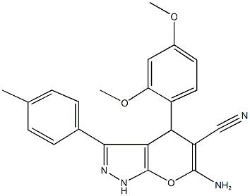 6-amino-4-(2,4-dimethoxyphenyl)-3-(4-methylphenyl)-1,4-dihydropyrano[2,3-c]pyrazole-5-carbonitrile 结构式