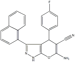 6-amino-4-(4-fluorophenyl)-3-(1-naphthyl)-1,4-dihydropyrano[2,3-c]pyrazole-5-carbonitrile 结构式