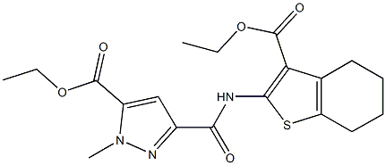 ethyl 3-({[3-(ethoxycarbonyl)-4,5,6,7-tetrahydro-1-benzothien-2-yl]amino}carbonyl)-1-methyl-1H-pyrazole-5-carboxylate 结构式