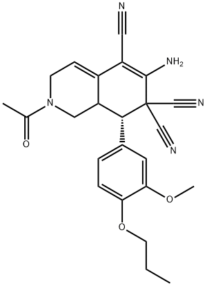 2-acetyl-6-amino-8-(3-methoxy-4-propoxyphenyl)-2,3,8,8a-tetrahydro-5,7,7(1H)-isoquinolinetricarbonitrile 结构式