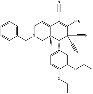 6-amino-2-benzyl-8-(3,4-diethoxyphenyl)-2,3,8,8a-tetrahydro-5,7,7(1H)-isoquinolinetricarbonitrile 结构式