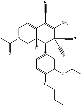 2-acetyl-6-amino-8-(3-ethoxy-4-propoxyphenyl)-2,3,8,8a-tetrahydro-5,7,7(1H)-isoquinolinetricarbonitrile 结构式