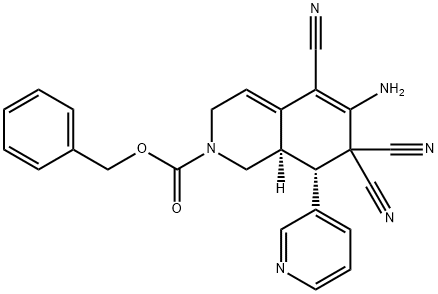 benzyl 6-amino-5,7,7-tricyano-8-(3-pyridinyl)-3,7,8,8a-tetrahydro-2(1H)-isoquinolinecarboxylate 结构式