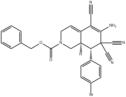 benzyl 6-amino-8-(4-bromophenyl)-5,7,7-tricyano-3,7,8,8a-tetrahydro-2(1H)-isoquinolinecarboxylate 结构式