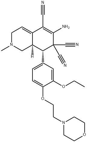 6-amino-8-{3-ethoxy-4-[2-(4-morpholinyl)ethoxy]phenyl}-2-methyl-2,3,8,8a-tetrahydro-5,7,7(1H)-isoquinolinetricarbonitrile 结构式