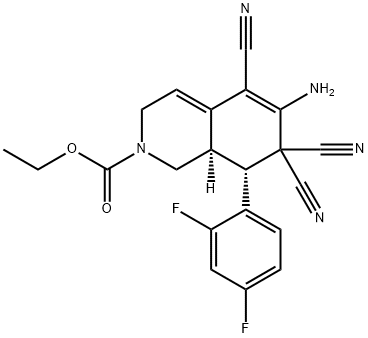 ethyl 6-amino-5,7,7-tricyano-8-(2,4-difluorophenyl)-3,7,8,8a-tetrahydro-2(1H)-isoquinolinecarboxylate 结构式