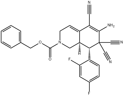 benzyl 6-amino-5,7,7-tricyano-8-(2,4-difluorophenyl)-3,7,8,8a-tetrahydro-2(1H)-isoquinolinecarboxylate 结构式