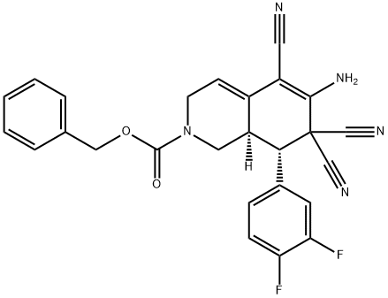 benzyl 6-amino-5,7,7-tricyano-8-(3,4-difluorophenyl)-3,7,8,8a-tetrahydro-2(1H)-isoquinolinecarboxylate 结构式