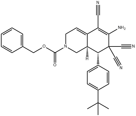 benzyl 6-amino-8-(4-tert-butylphenyl)-5,7,7-tricyano-3,7,8,8a-tetrahydro-2(1H)-isoquinolinecarboxylate 结构式
