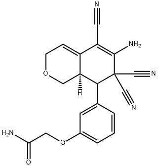 2-[3-(6-amino-5,7,7-tricyano-3,7,8,8a-tetrahydro-1H-isochromen-8-yl)phenoxy]acetamide 结构式