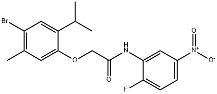 2-(4-bromo-2-isopropyl-5-methylphenoxy)-N-{2-fluoro-5-nitrophenyl}acetamide 结构式