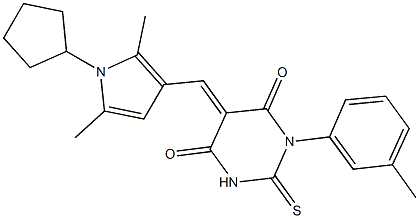 5-[(1-cyclopentyl-2,5-dimethyl-1H-pyrrol-3-yl)methylene]-1-(3-methylphenyl)-2-thioxodihydro-4,6(1H,5H)-pyrimidinedione 结构式