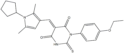 5-[(1-cyclopentyl-2,5-dimethyl-1H-pyrrol-3-yl)methylene]-1-(4-ethoxyphenyl)-2-thioxodihydro-4,6(1H,5H)-pyrimidinedione 结构式